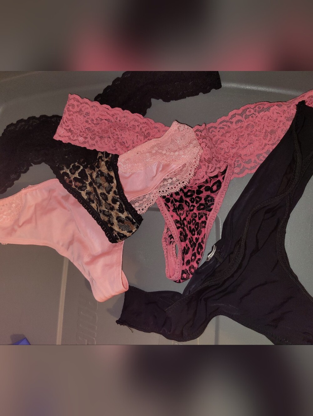 Lace & Leopard-Print Thong Pack - Pink and Black